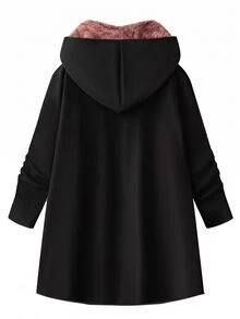 SHEIN Clasi 女款優雅秋冬加厚保暖內裡長款毛皮連帽大衣 黑色 - 粉色 - 查看 2