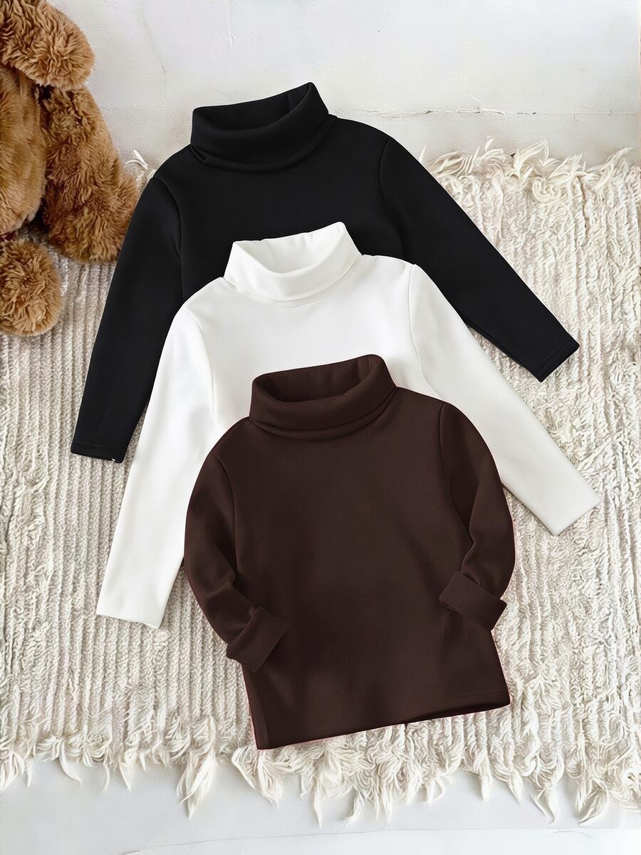 SHEIN 3PCS Baby Boys Solid High Collar Long Sleeve Winter Tops - Multicolor - View 1