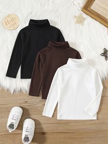 SHEIN 3PCS Baby Boys Solid High Collar Long Sleeve Winter Tops - Multicolor - View 7
