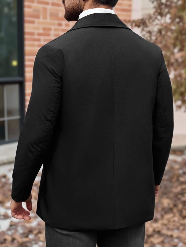 Manfinity Homme Men's Long Sleeve Casual Solid Color Turndown Collar Double-Breasted Black Trench Coat, Old Money , Fall - Black - View 7
