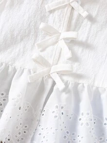 SHEIN 2件組女嬰夏季套裝 可愛藍白條紋無袖上衣與寬腿長褲 0-3歲新生兒公主亞麻度假服 - 白色 - 查看 3