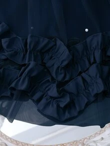 SHEIN Tween Girls Elegant Fashion Ruffle Trim Pearl Decor Mesh Girls Mini Dress, Graduation, Outfit - Navy Blue - View 3