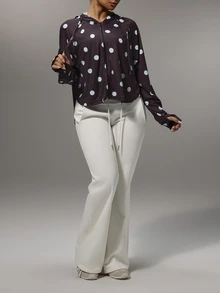 SHEIN Glamour Women's Minimalist Zipper Polka Dot Sun Protection Jacket - Brown - View 8