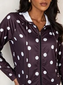 SHEIN Glamour Women's Minimalist Zipper Polka Dot Sun Protection Jacket - Brown - View 2