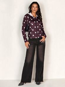 SHEIN Glamour Women's Minimalist Zipper Polka Dot Sun Protection Jacket - Brown - View 5