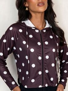 SHEIN Glamour Women's Minimalist Zipper Polka Dot Sun Protection Jacket - Brown - View 6