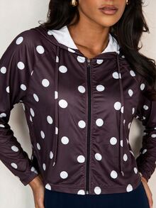 SHEIN Glamour Women's Minimalist Zipper Polka Dot Sun Protection Jacket - Brown - View 9