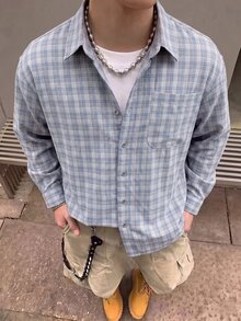 STEELVANCE 男士小格紋長袖襯衫，單口袋經典款，適合正式或休閒場合，休閒度假、用餐聚會、簡約辦公、居家休閒穿著，百搭自用或送禮給朋友，熱銷舒適面料襯衫 - 彩色 - 查看 3