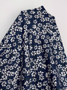 Solflare Casual Women Plus Size Floral Print Dress With Asymmetric Neck Top Set Fall - Navy Blue - View 8