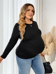 Plussiva Plus Size Maternity Casual Thermal Lined Top, Autumn/Winter - Black - View 7