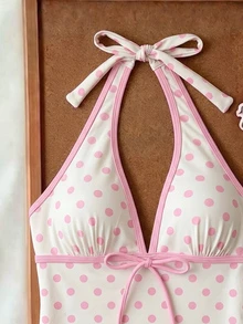 Elavelle Women's Summer Elegant Polka Dot Bikini Top(No Bottom) Beach Party Vacation White And Pink - Multicolor - View 4