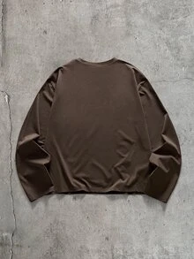 SIGLOCORE Men's Comfortable Minimalist Drop Shoulder Button Half-Placket Long Sleeve T-Shirt - Brown - View 2