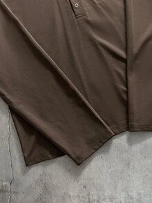 SIGLOCORE Men's Comfortable Minimalist Drop Shoulder Button Half-Placket Long Sleeve T-Shirt - Brown - View 4