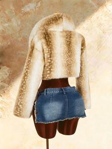 Amplova Women's Animal Print Faux Fur Cropped Jacket - Apricot - View 7