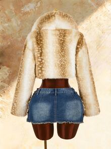 Amplova Women's Animal Print Faux Fur Cropped Jacket - Apricot - View 4