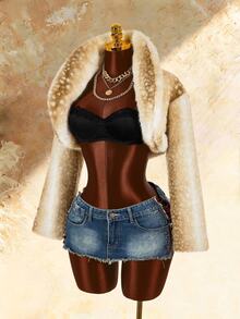Amplova Women's Animal Print Faux Fur Cropped Jacket - Apricot - View 8