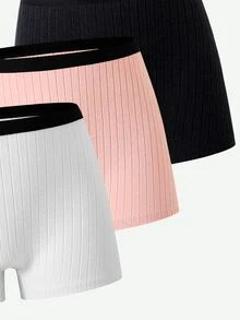 6pcs Teen Girls Minimalist Baggy Solid Color Pure Cotton Summer Simple Shorts Ribbed Knit Shorts Autumn Fall White Pink - Multicolor - View 8
