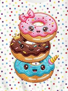 Toddler Girls Cartoon Donut Sweatshirt & Colorful Polka Dot Flared Pants Set, White (2 Pcs) Fall Winter - Multicolor - View 8