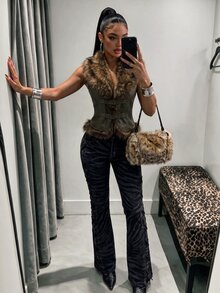 Amplova Women's Faux Fur Vest With Buckle Design - Green - View 7