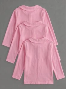 Elladie kids 女童 3件組長袖 Polo 衫，彼得潘領精緻愛心鈕扣，長袖 T 恤，基本純色修身 T 恤，適合返校季 - 粉色 - 查看 2