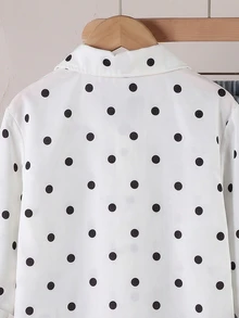 SHEIN Elladie kids Girls White Polka Dot Print, Fresh And Lightweight Design, Girls Blouse, Collared Long Sleeve Loose Casual Shirt,Autumn Casual Shirt Back To School - White - View 7