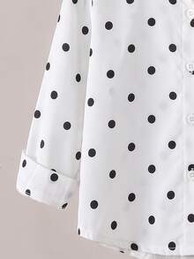SHEIN Elladie kids Girls White Polka Dot Print, Fresh And Lightweight Design, Girls Blouse, Collared Long Sleeve Loose Casual Shirt,Autumn Casual Shirt Back To School - White - View 6