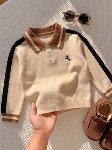 SHEIN Playful Pals Boys' Thick Striped Knit Sweater Long Sleeve Top, Autumn/Winter Pullover - Multicolor - View 9
