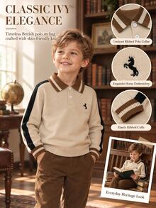 SHEIN Playful Pals Boys' Thick Striped Knit Sweater Long Sleeve Top, Autumn/Winter Pullover - Multicolor - View 1