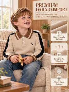 SHEIN Playful Pals Boys' Thick Striped Knit Sweater Long Sleeve Top, Autumn/Winter Pullover - Multicolor - View 3