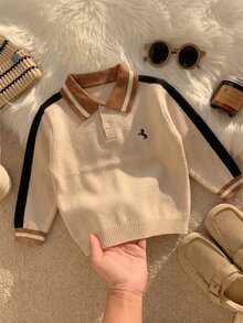 SHEIN Playful Pals Boys' Thick Striped Knit Sweater Long Sleeve Top, Autumn/Winter Pullover - Multicolor - View 4