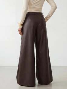 Zivah Women's Fashion Hot Girl PU Material Button Pleated Long Pants - Brown - View 3