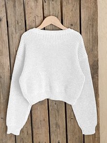SHEIN 女童新款時尚百搭仙氣可愛蝴蝶結套頭毛衣 白色與粉色 秋冬校園告別式生日 Y2K 風格 - 白色 - 查看 5
