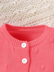SHEIN Baby Girl Autumn/Winter Round Neck Long Sleeve Single-Breasted Cute Knit Cardigan - Hot Pink - View 6