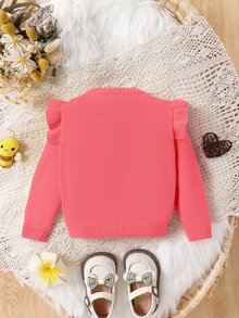 SHEIN Baby Girl Autumn/Winter Round Neck Long Sleeve Single-Breasted Cute Knit Cardigan - Hot Pink - View 2