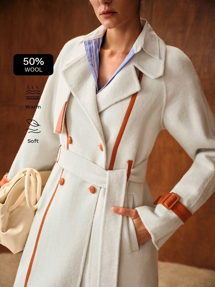 MOTF PREMIUM FASHION WOMEN'S PATCHWORK COLORBLOCK LEATHER & OVERCOAT - White - View 1