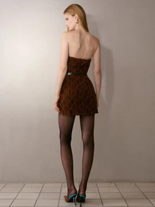 MOTF PREMIUM CONTRAST PIPING STRAPLESS TUBE DRESS WITH BELT - Coffee - View 7