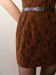 MOTF PREMIUM CONTRAST PIPING STRAPLESS TUBE DRESS WITH BELT - Coffee - View 5