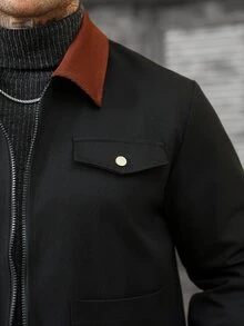 Manfinity CasualCool Men's Colorblock Zipper Casual Versatile Daily Travel Long Sleeve Jacket - Black - View 5