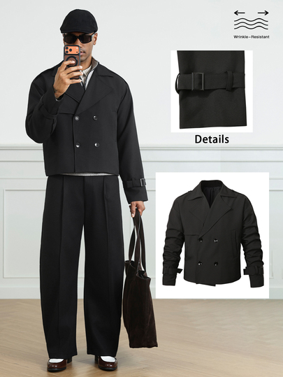 HUEFORM Men's Old Money Black Lined Trench Coat, Double-Breasted Lapel Epaulette Vintage Silhouette Wrinkle-Resistant Fabric Is Perfect For Lazy People.
