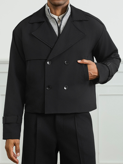 HUEFORM Men's Old Money Black Lined Trench Coat, Double-Breasted Lapel Epaulette Vintage Silhouette Wrinkle-Resistant Fabric Is Perfect For Lazy People.