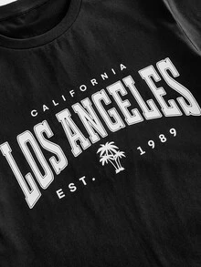 Daypath Men's Black 100% Cotton Fitted T-Shirt With Los Angeles Slogan Graphic Print - Black - View 2