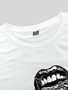 Manfinity EMRG Men's Summer Casual Lip Print T-Shirt - White - View 5