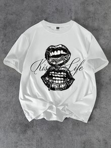 Manfinity EMRG Men's Summer Casual Lip Print T-Shirt - White - View 1