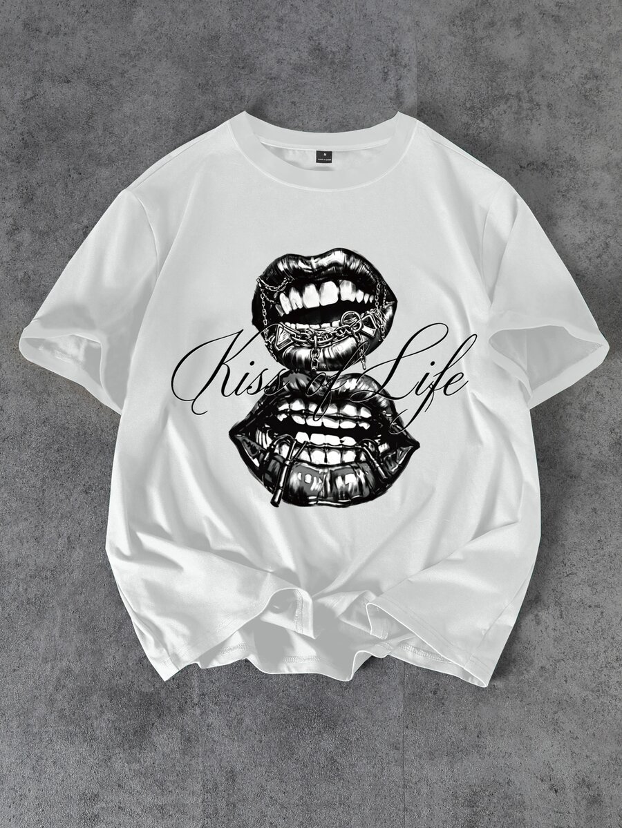 Manfinity EMRG Men's Summer Casual Lip Print T-Shirt - White - View 1