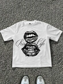 Manfinity EMRG Men's Summer Casual Lip Print T-Shirt - White - View 3