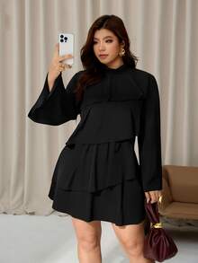 Auralis Plus Size Women Solid Color Casual Daily Summer Dress Fall - Black - View 6