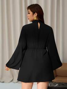 Auralis Plus Size Women Solid Color Casual Daily Summer Dress Fall - Black - View 5