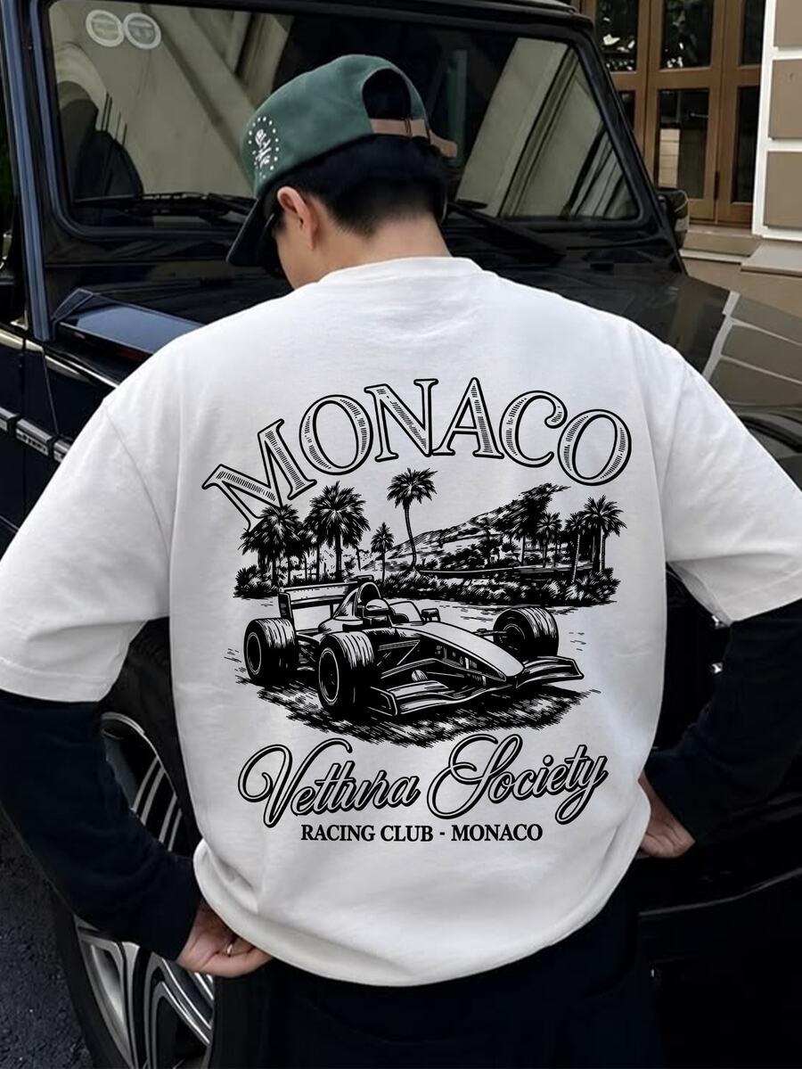 Manfinity Dauomo Men's Long Sleeve T-Shirt With Car Graphic Print And Patchwork Design On Back - Multicolor - View 1