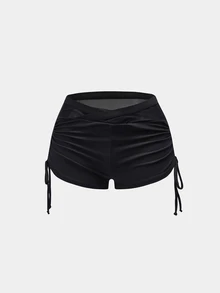 Slayform Slayform Women's Fashion Criss-Cross Waist Mesh Tie-Up Sports Shorts - Brown - View 7