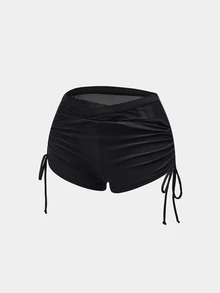 Slayform Slayform Women's Fashion Criss-Cross Waist Mesh Tie-Up Sports Shorts - Brown - View 4